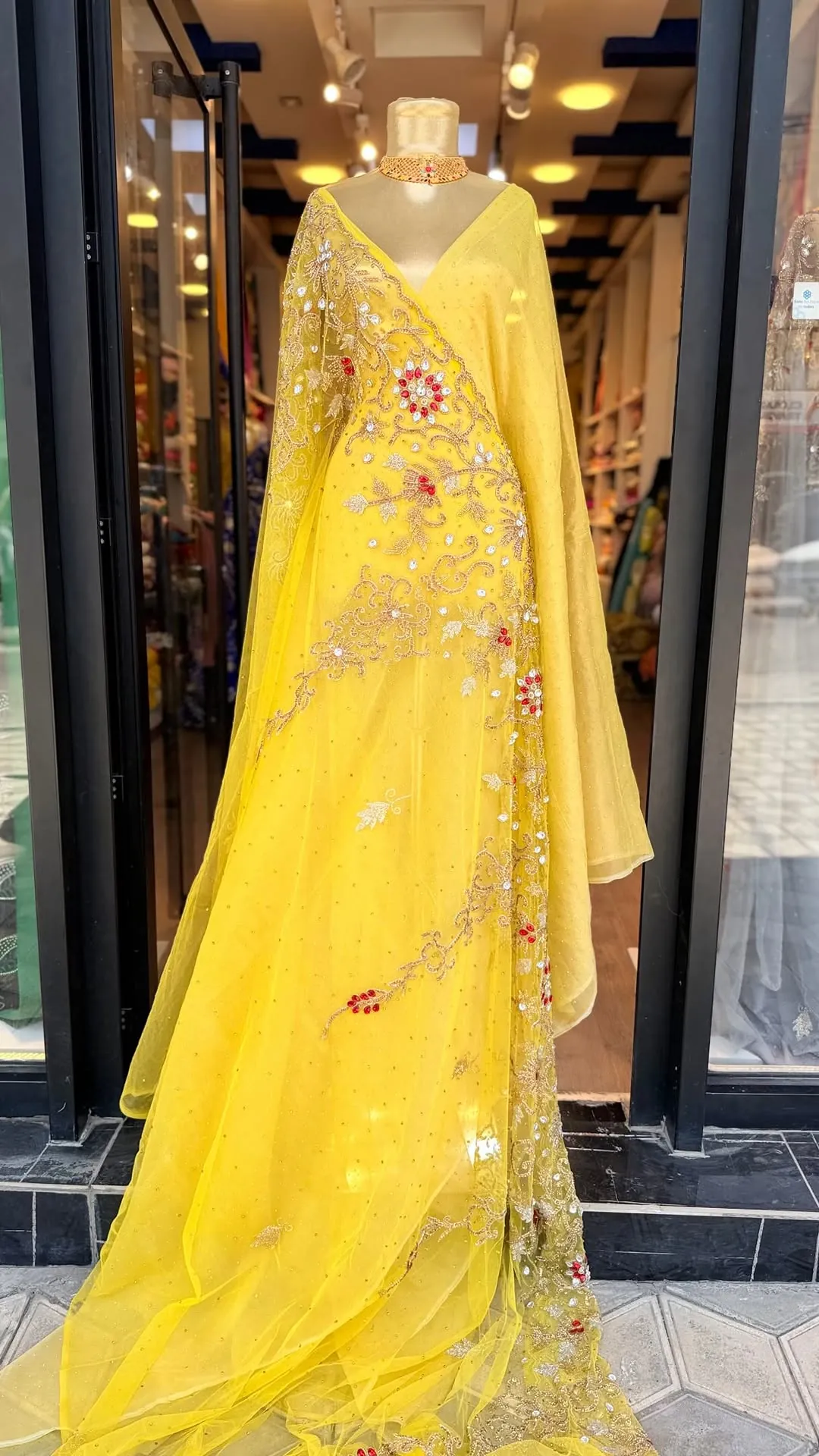 Yellow Embroidered Evening Gown