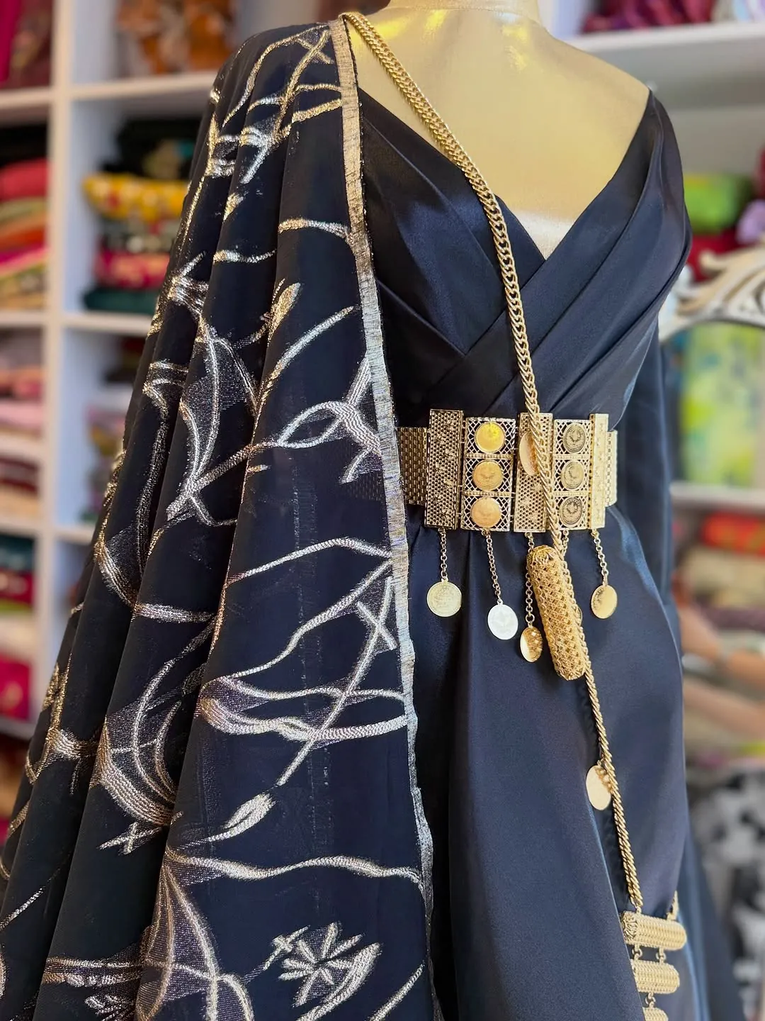 Traditional Kurdish Dress with Gold Accessories