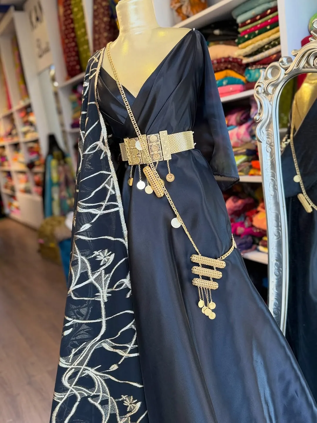 Traditional Kurdish Dress with Gold Accessories