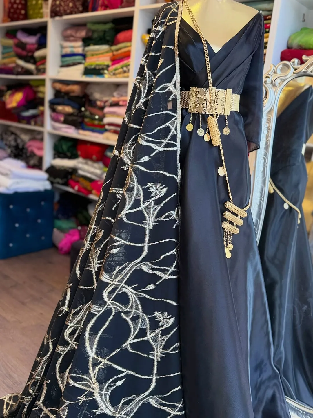 Traditional Kurdish Dress with Gold Accessories