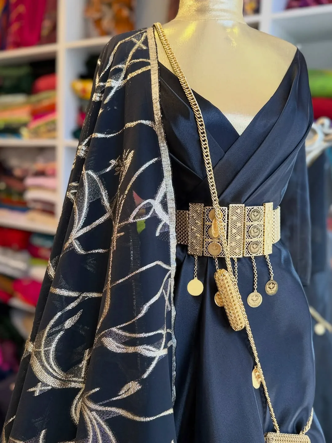 Traditional Kurdish Dress with Gold Accessories