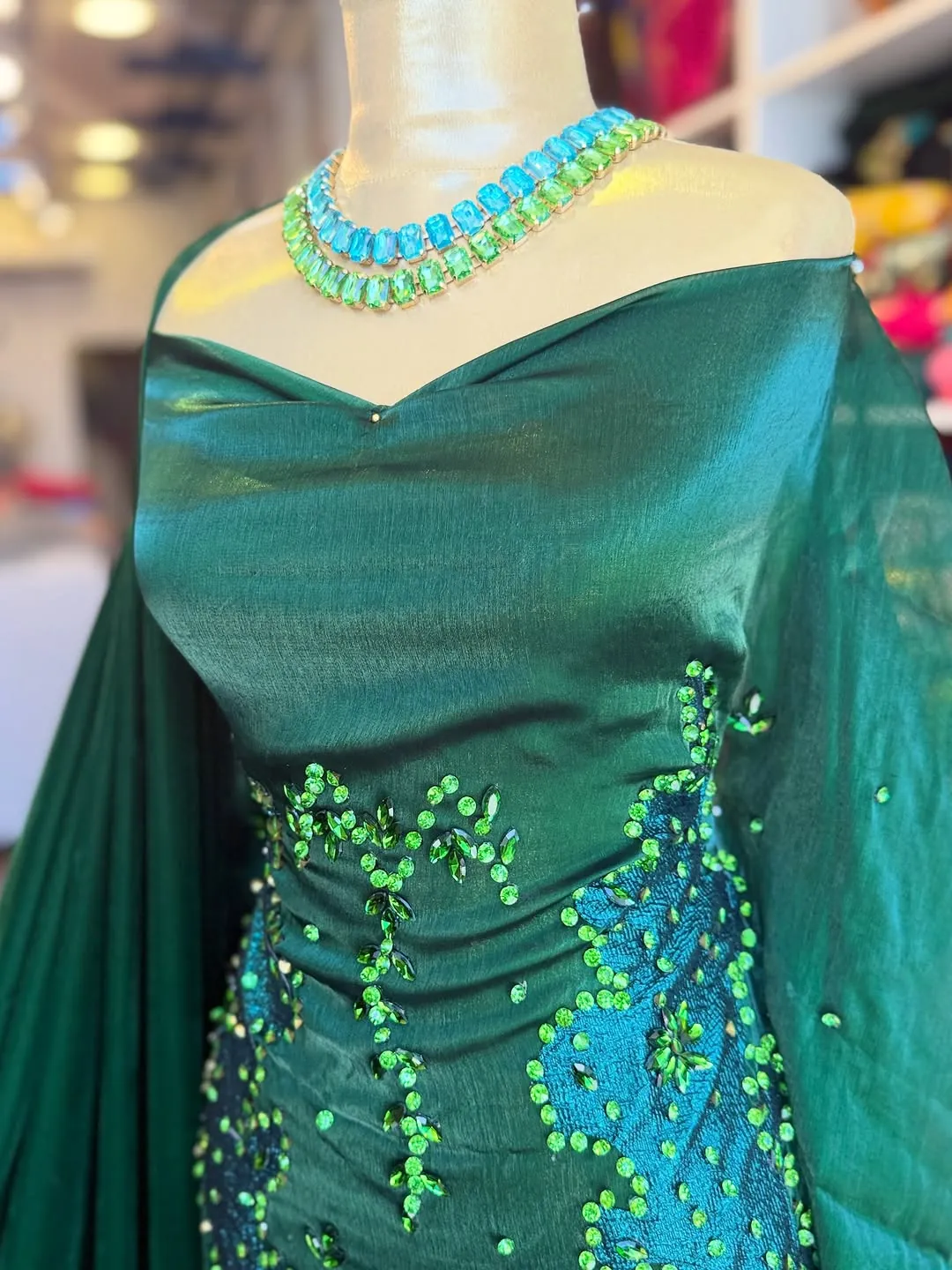 Green Beaded Evening Dress