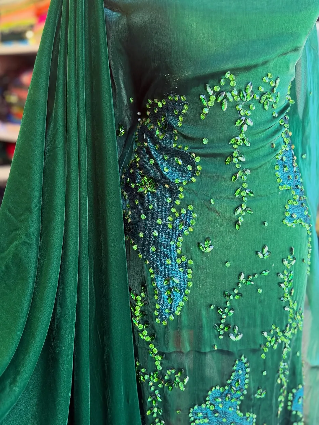Green Beaded Evening Dress