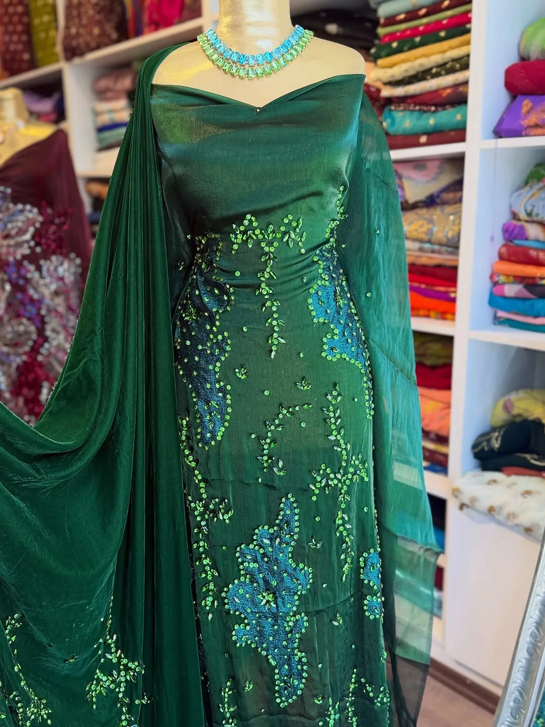 Green Beaded Evening Dress