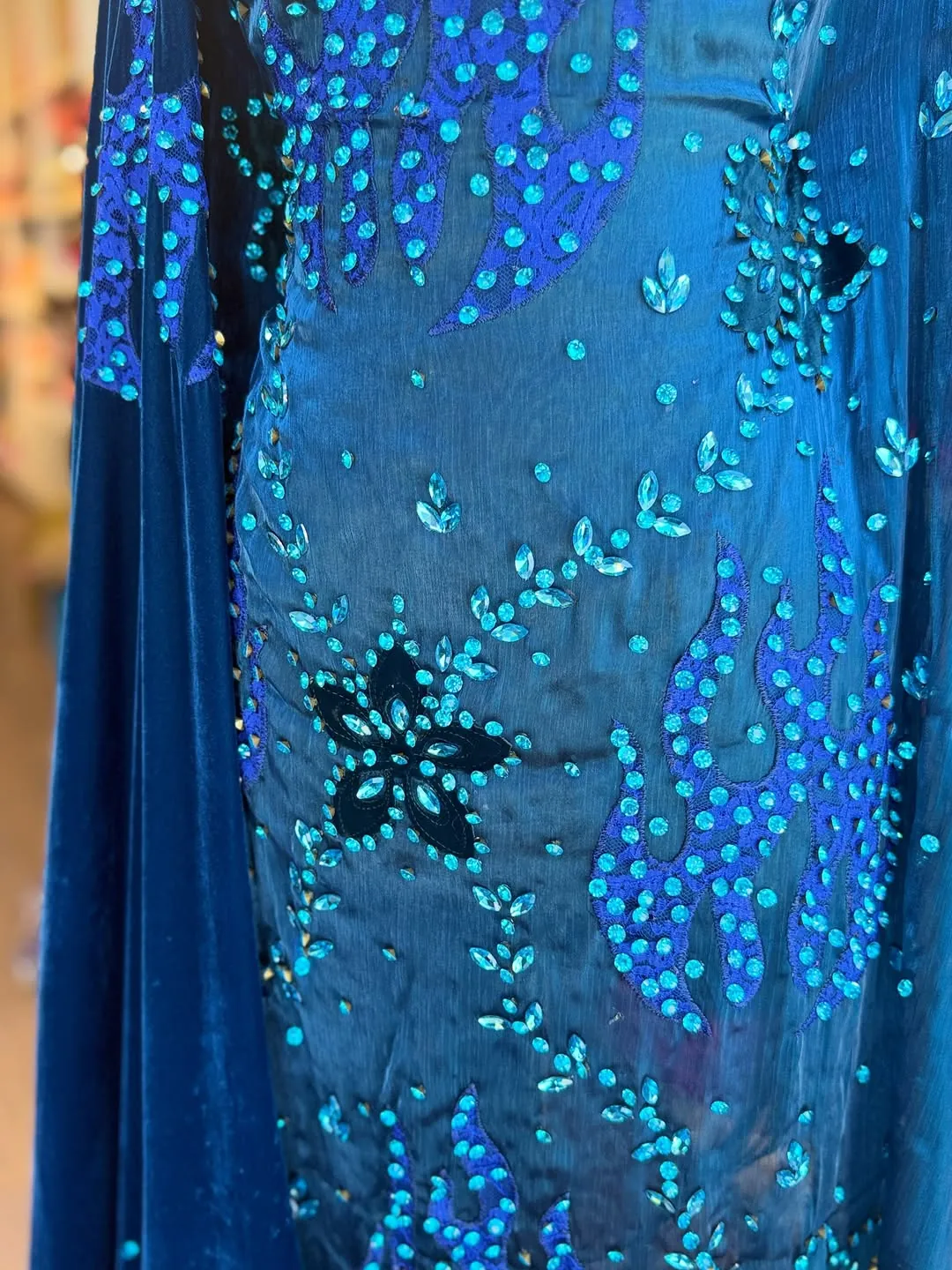 Blue Embellished Evening Gown with Necklace