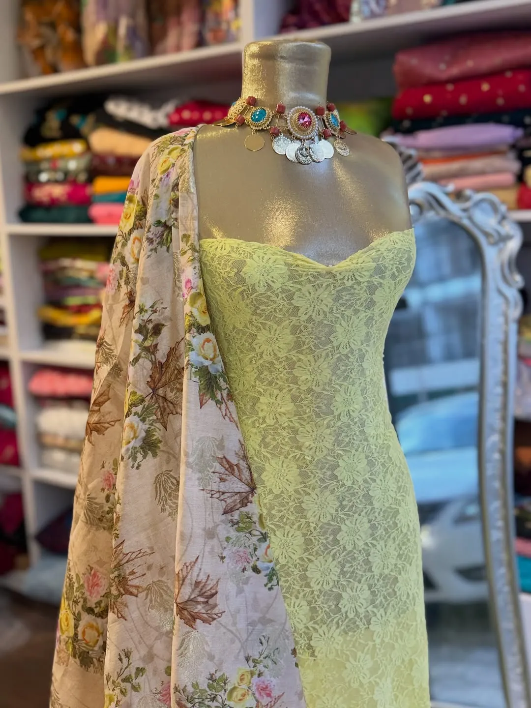 Floral Print Dress with Matching Shawl