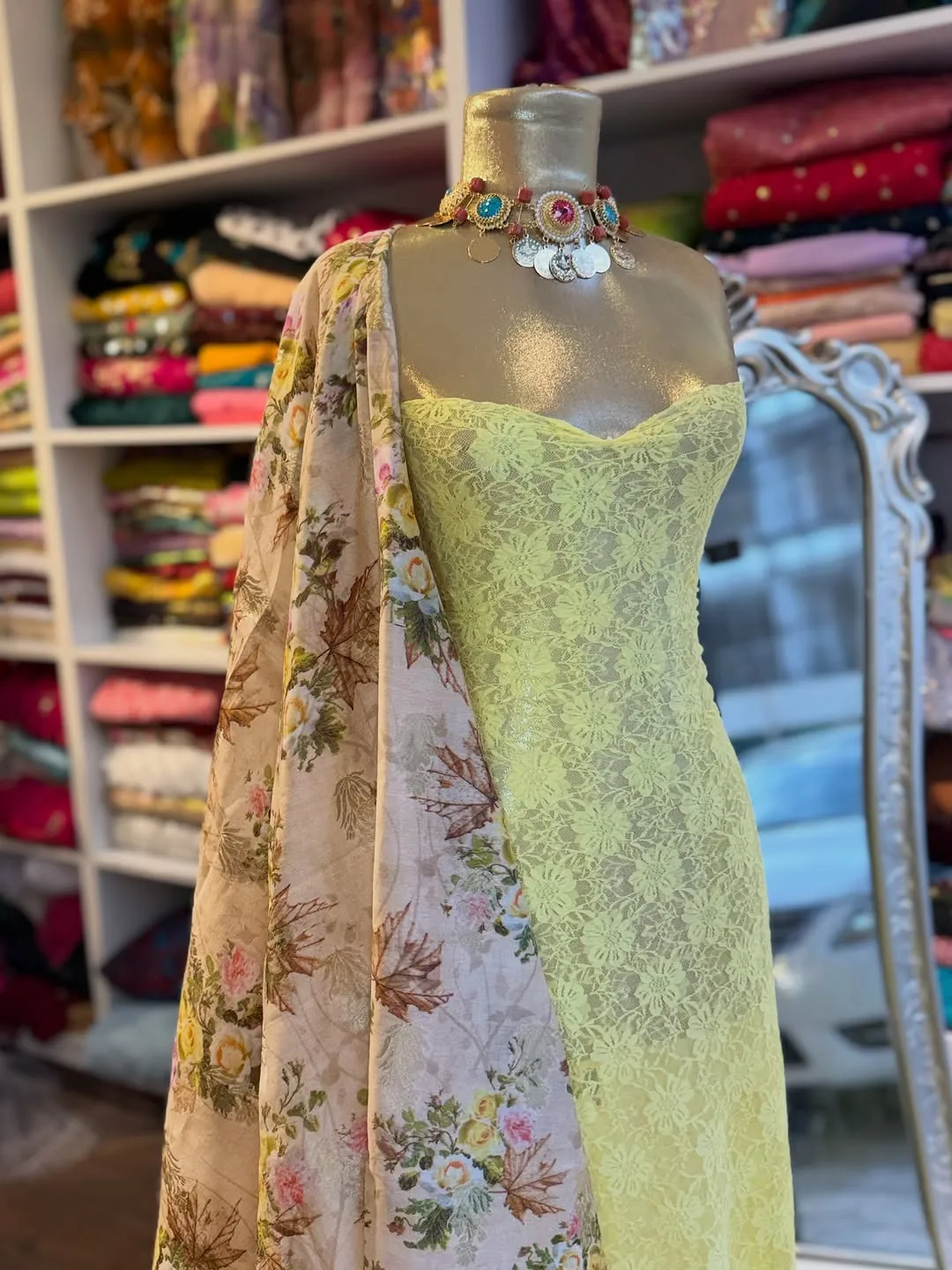 Floral Print Dress with Matching Shawl
