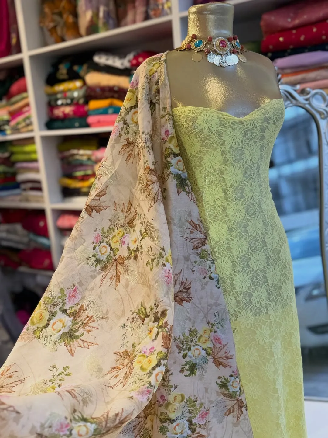Floral Print Dress with Matching Shawl