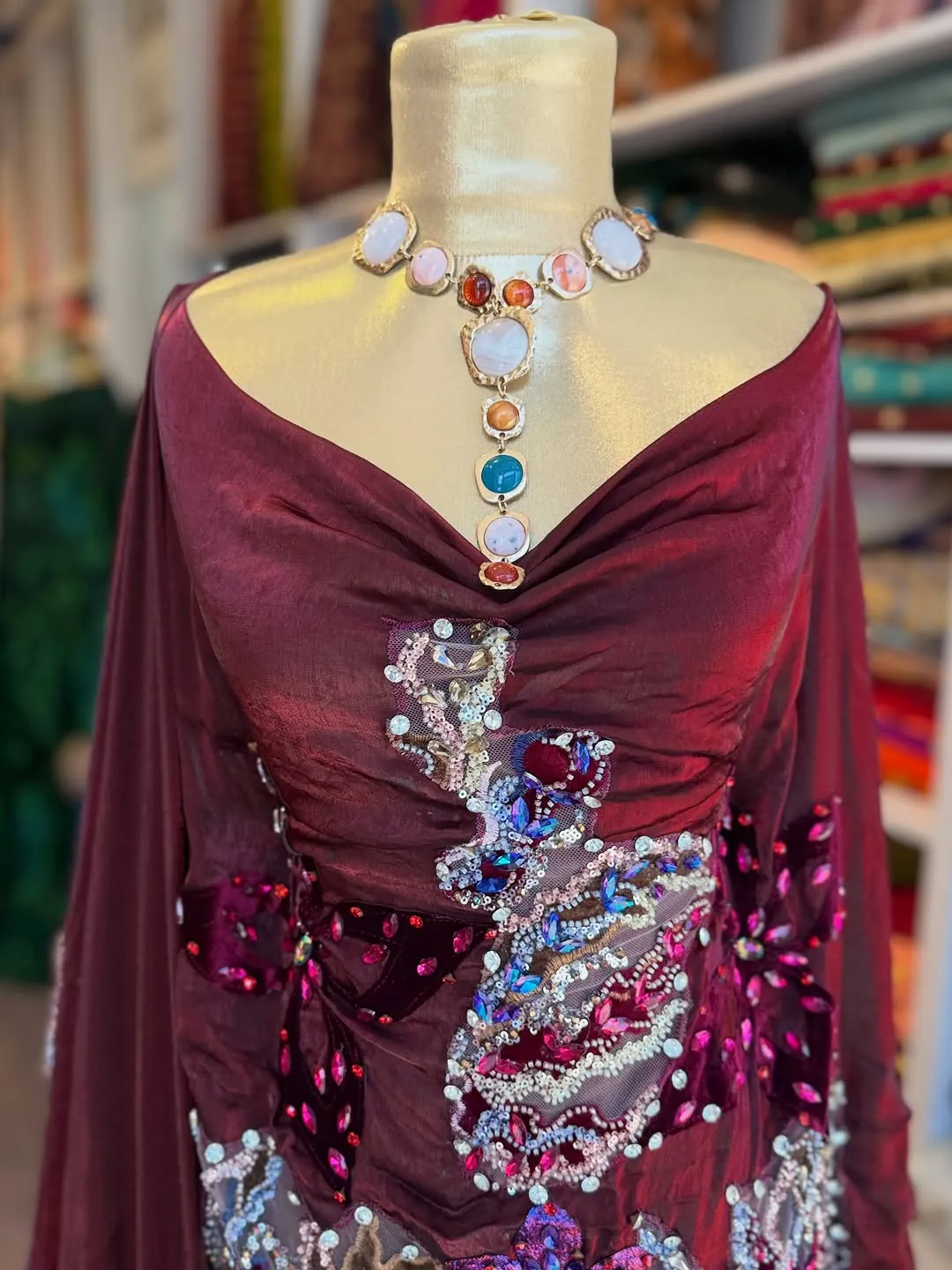 Embellished Burgundy Evening Gown