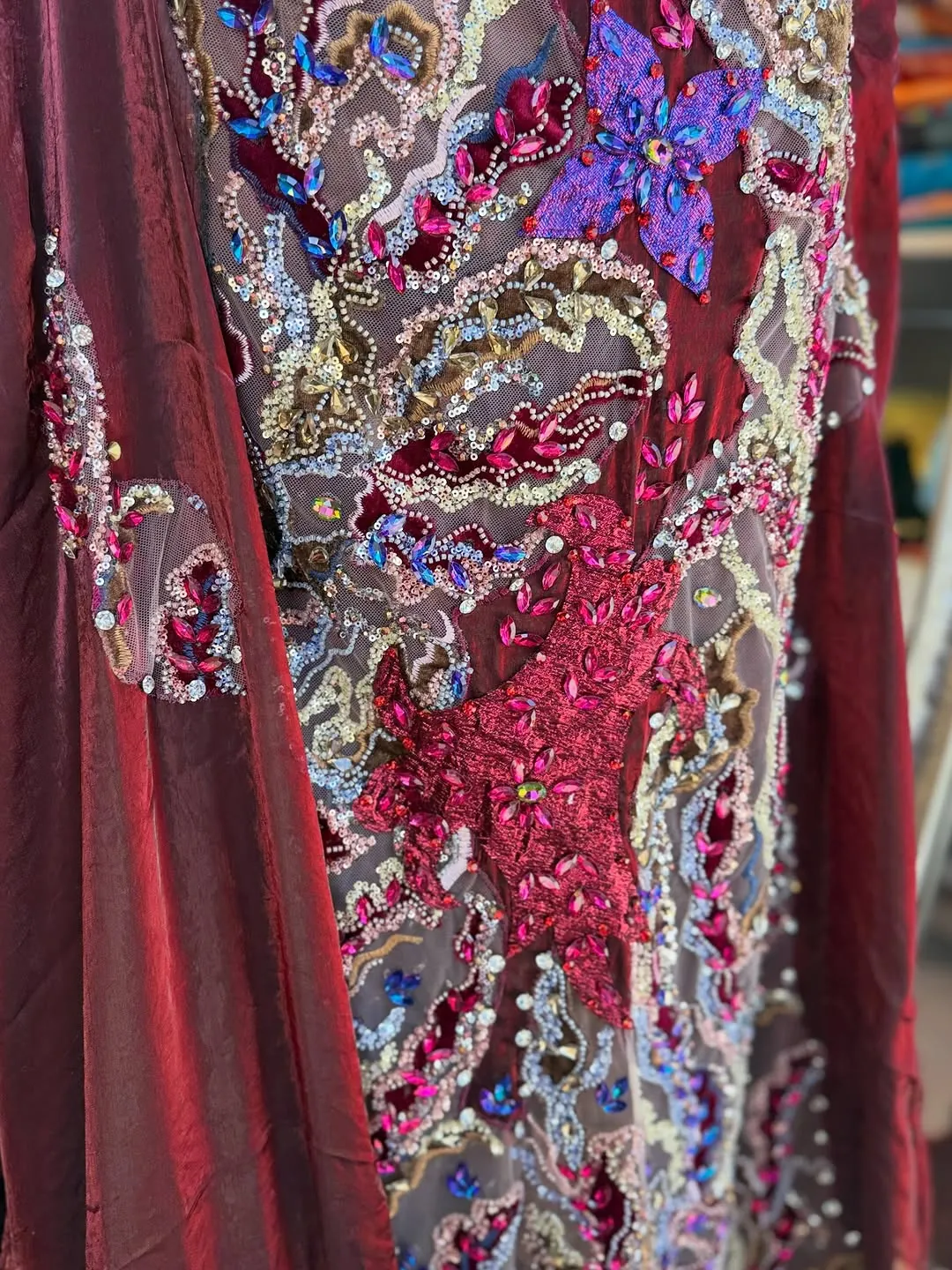 Embellished Burgundy Evening Gown