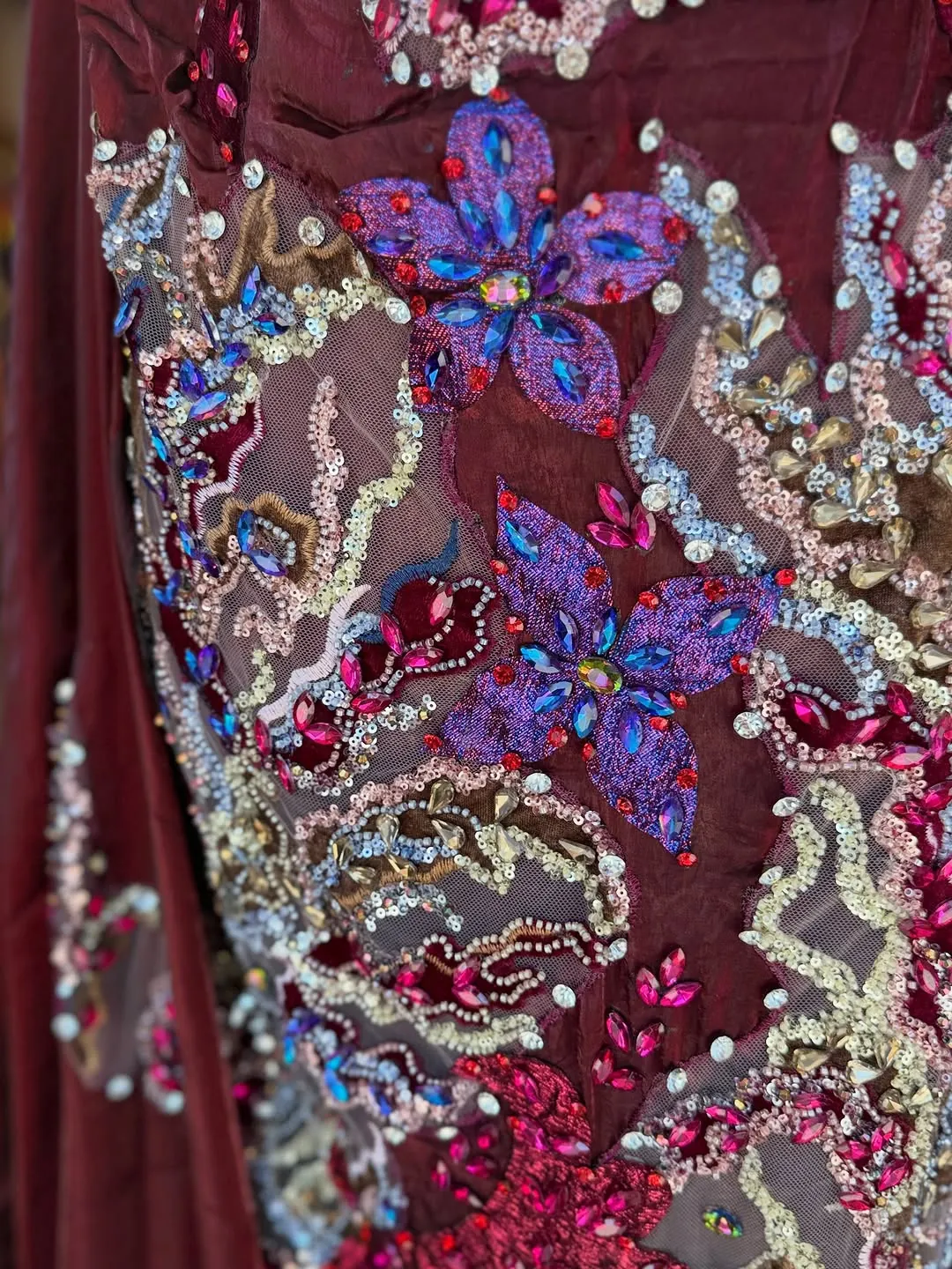 Embellished Burgundy Evening Gown