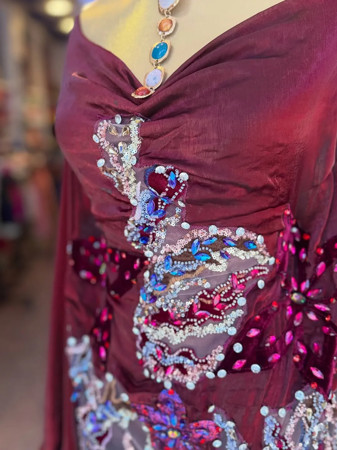 Embellished Burgundy Evening Gown