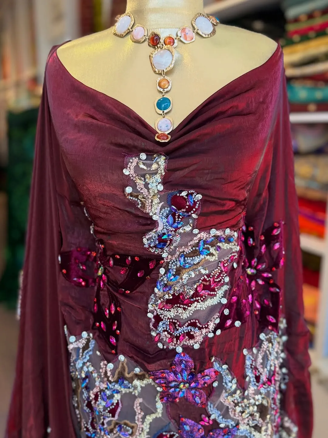 Embellished Burgundy Evening Gown