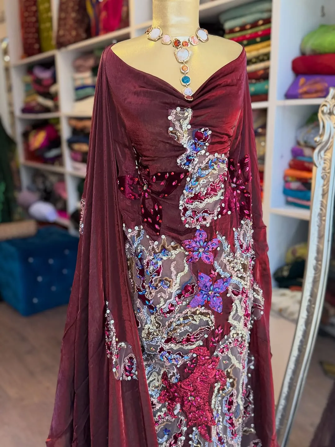 Embellished Burgundy Evening Gown
