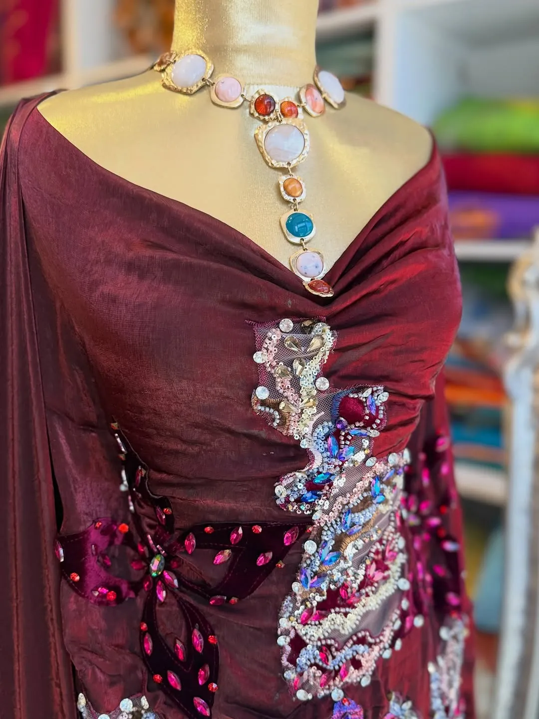 Embellished Burgundy Evening Gown