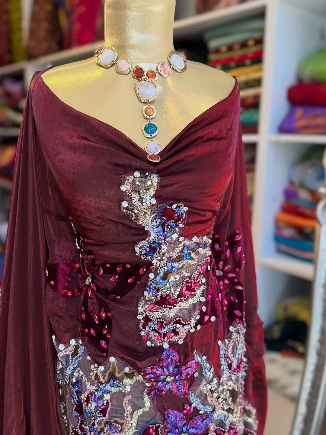Embellished Burgundy Evening Gown