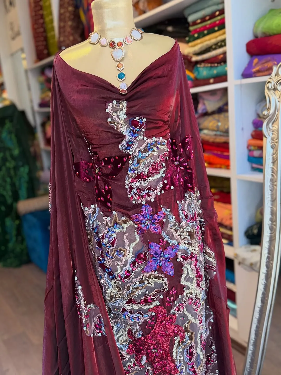 Embellished Burgundy Evening Gown