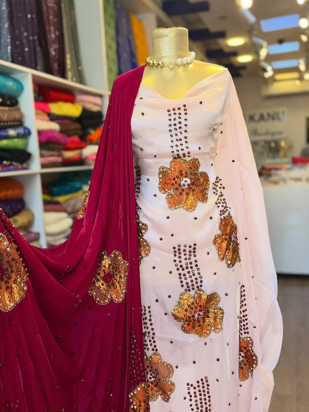 Embroidered Women's Dress with Shawl