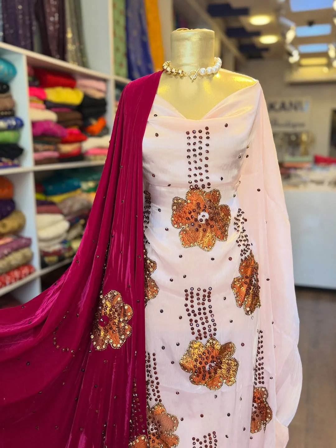 Embroidered Women's Dress with Shawl