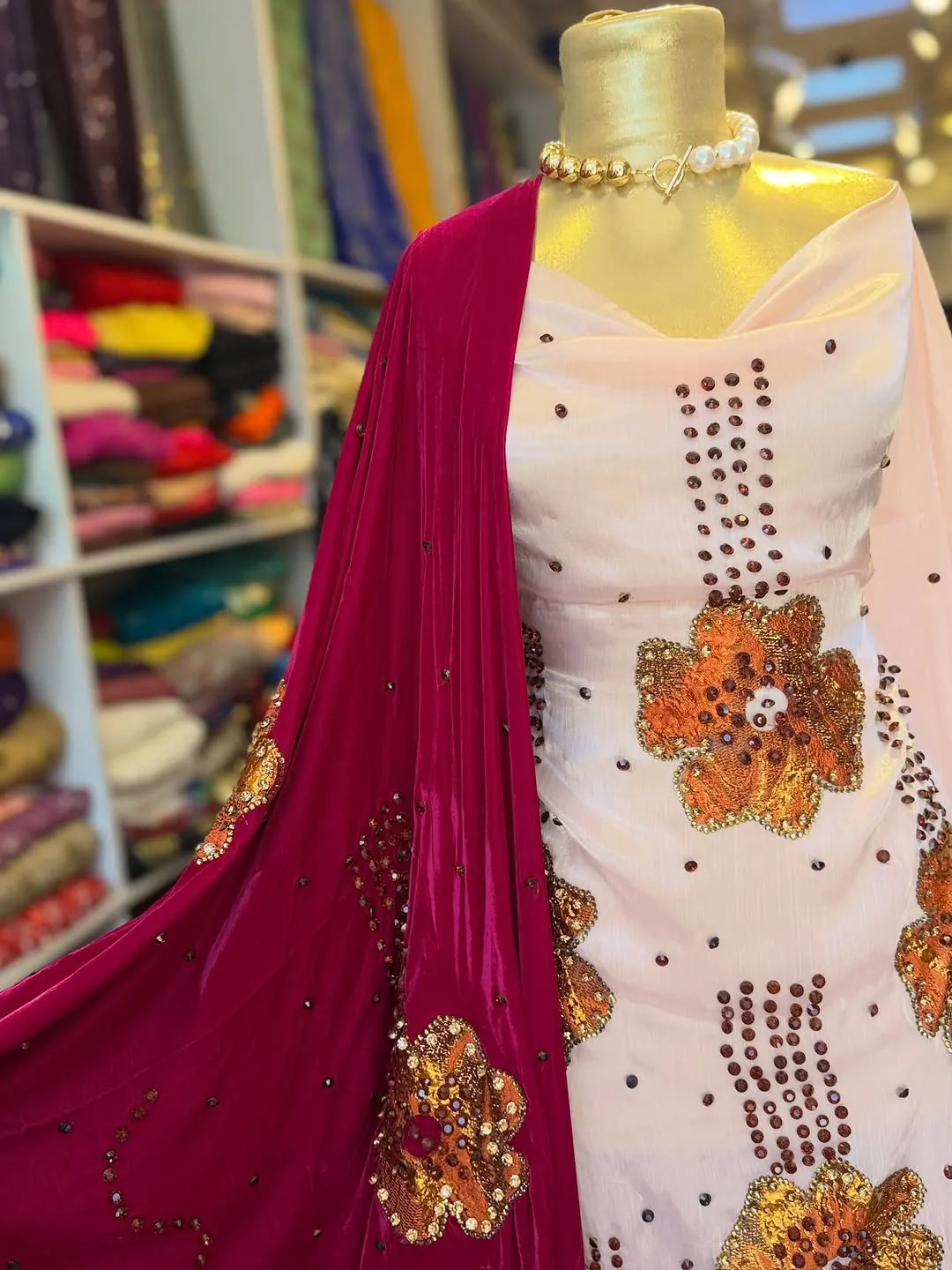 Embroidered Women's Dress with Shawl