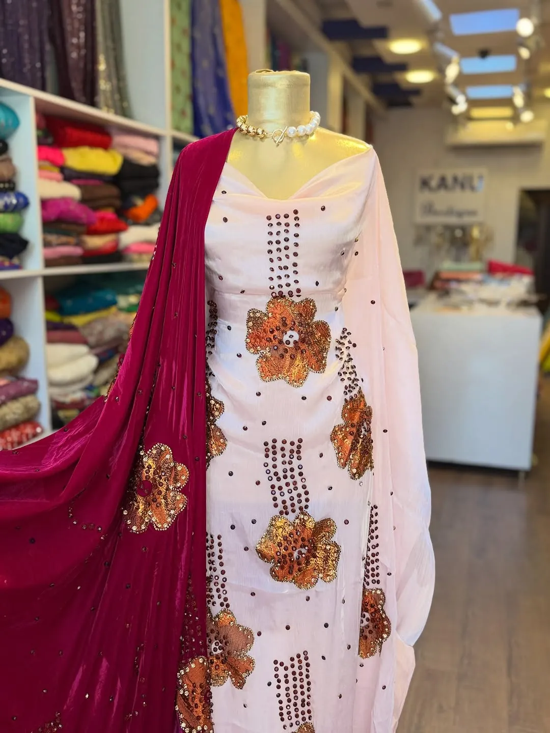 Embroidered Women's Dress with Shawl