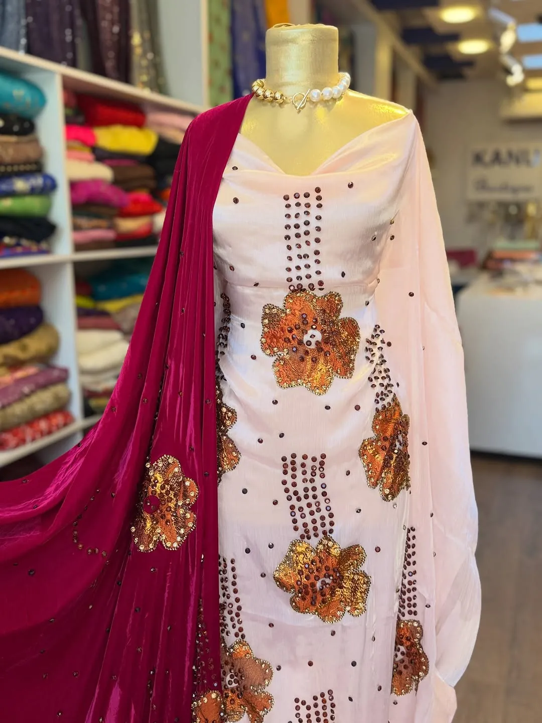 Embroidered Women's Dress with Shawl