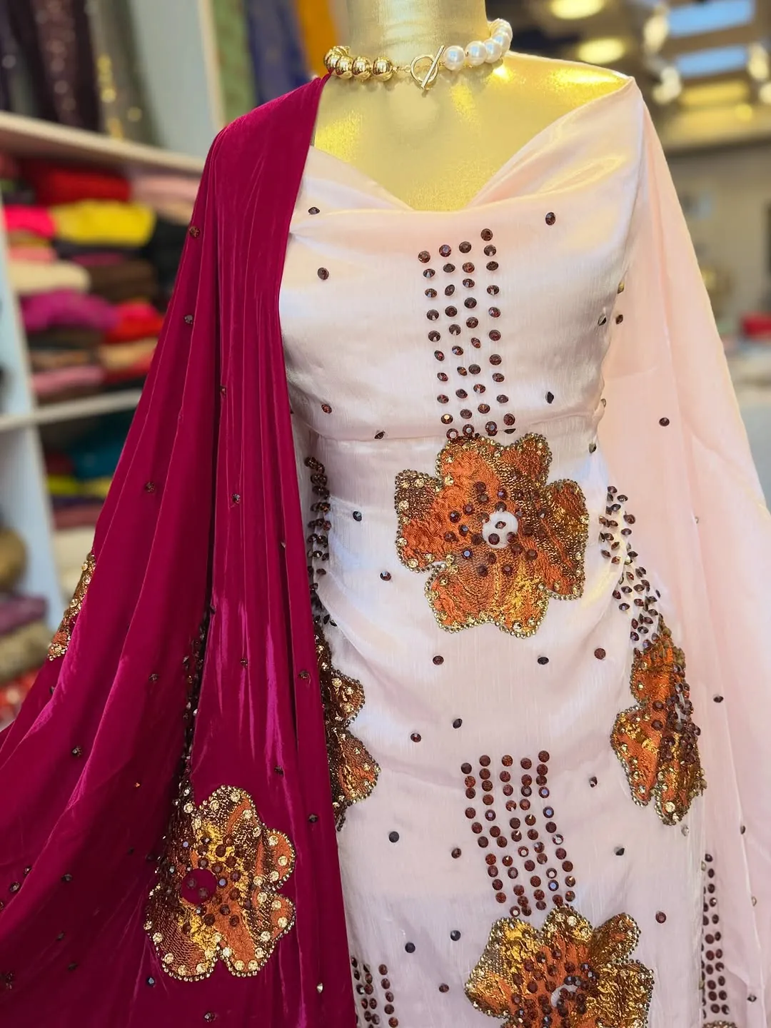 Embroidered Women's Dress with Shawl