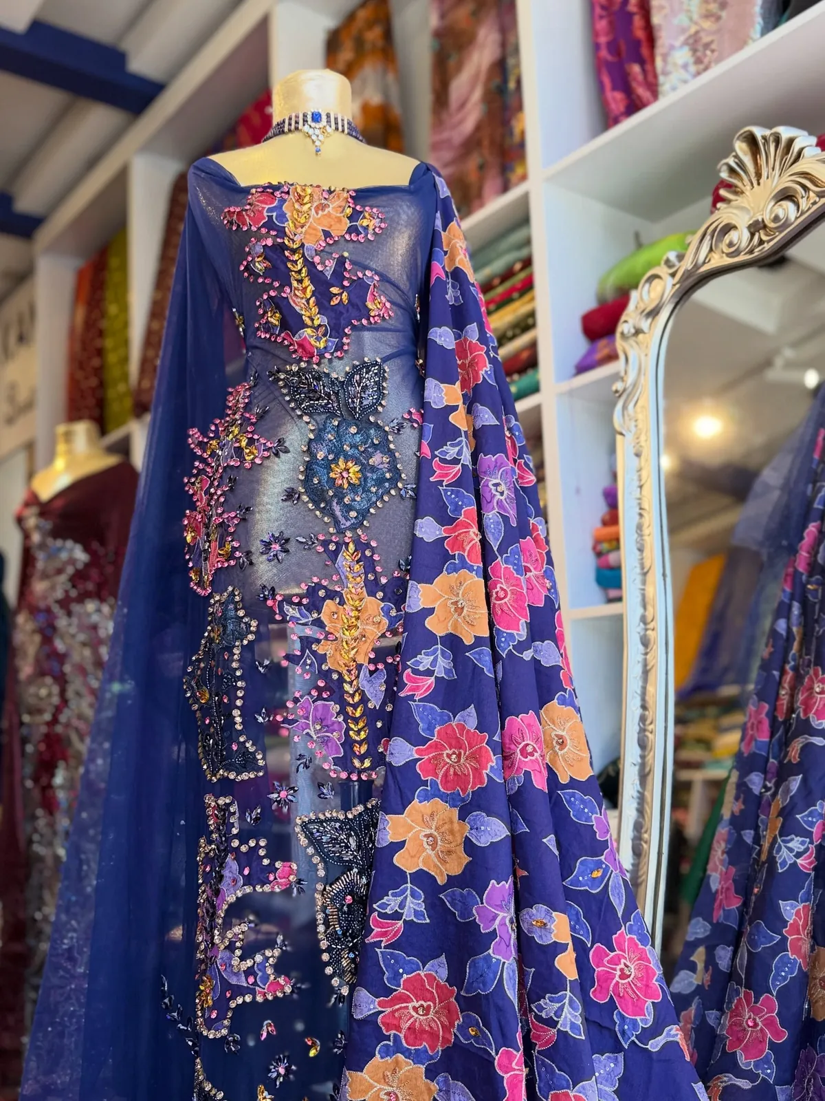 Embroidered Blue Formal Gown