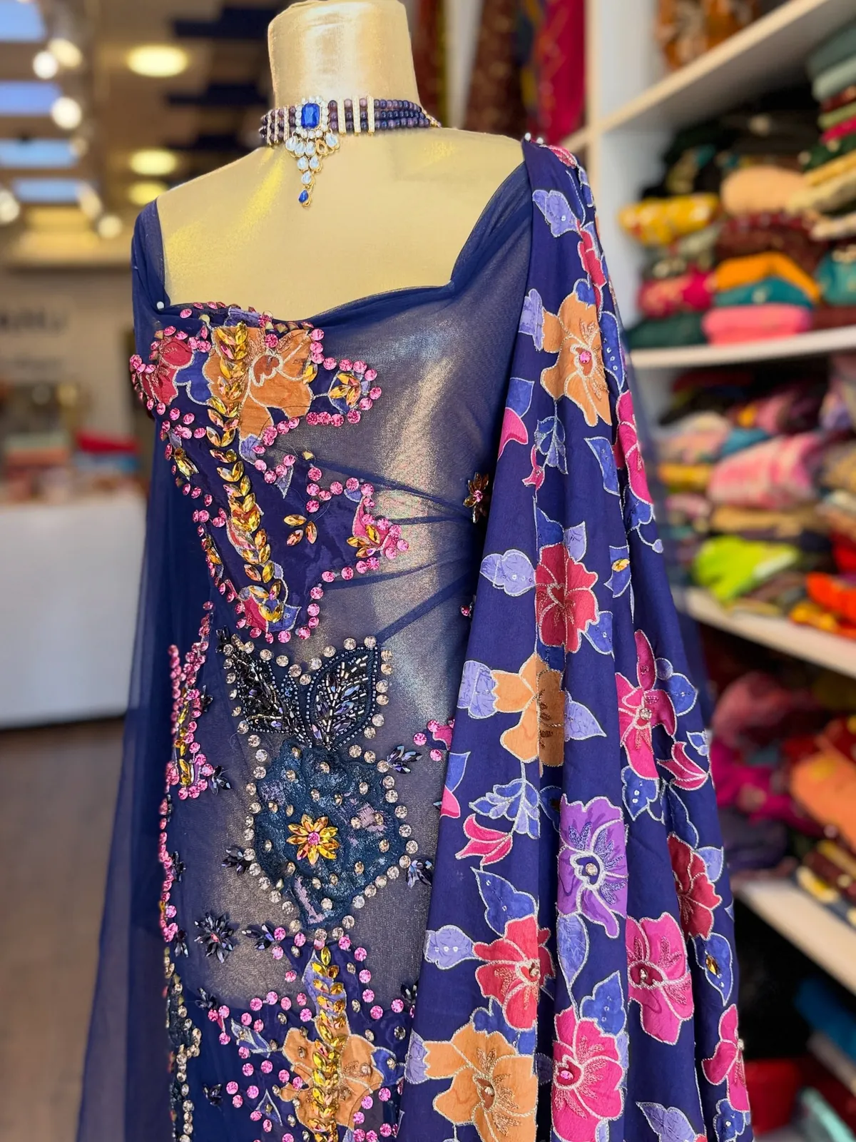 Embroidered Blue Formal Gown