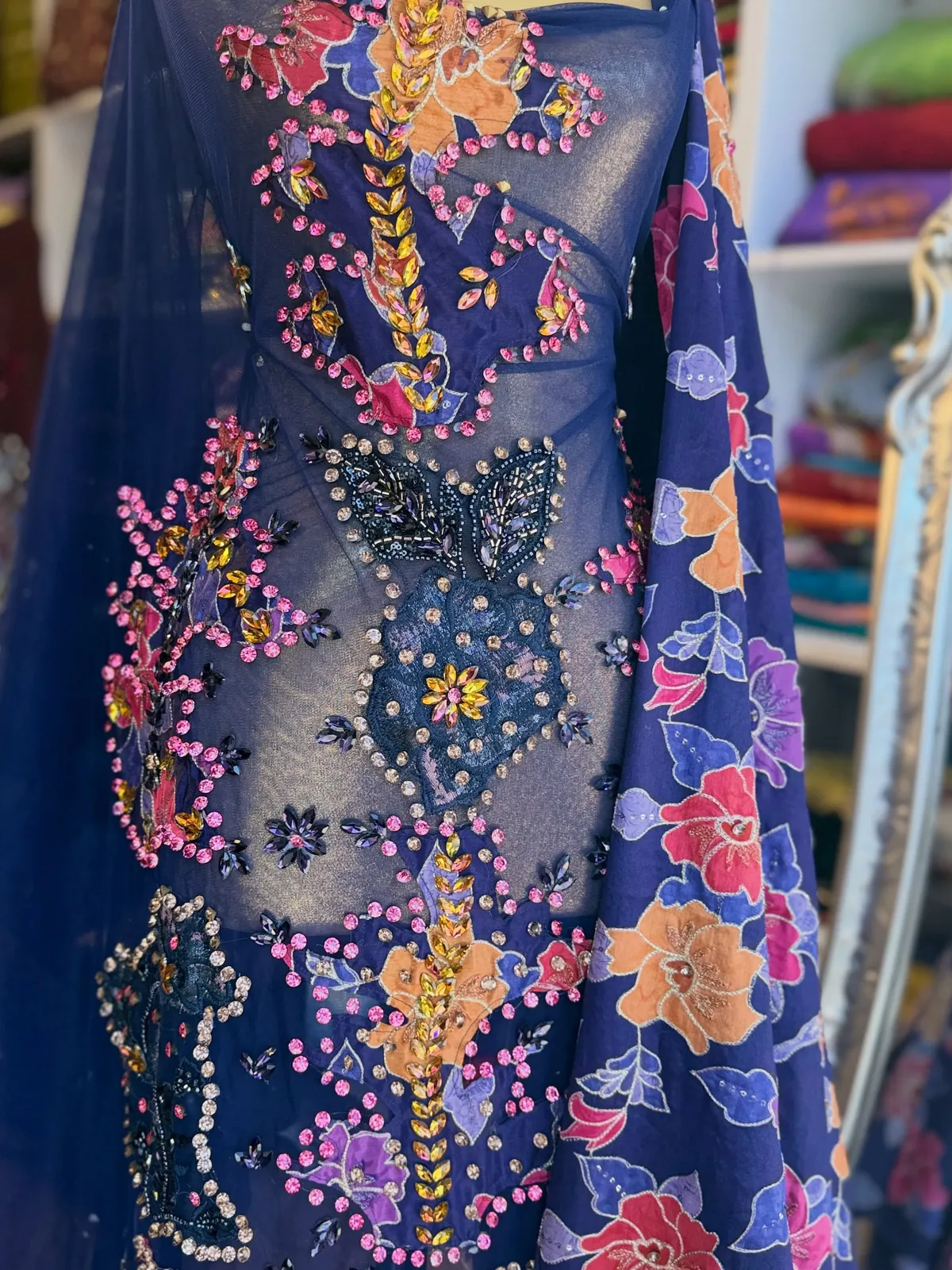Embroidered Blue Formal Gown