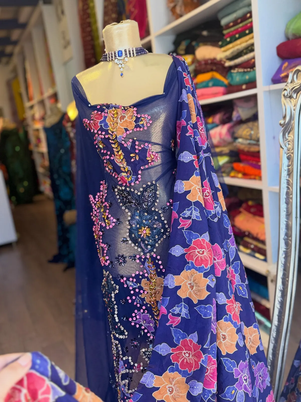 Embroidered Blue Formal Gown
