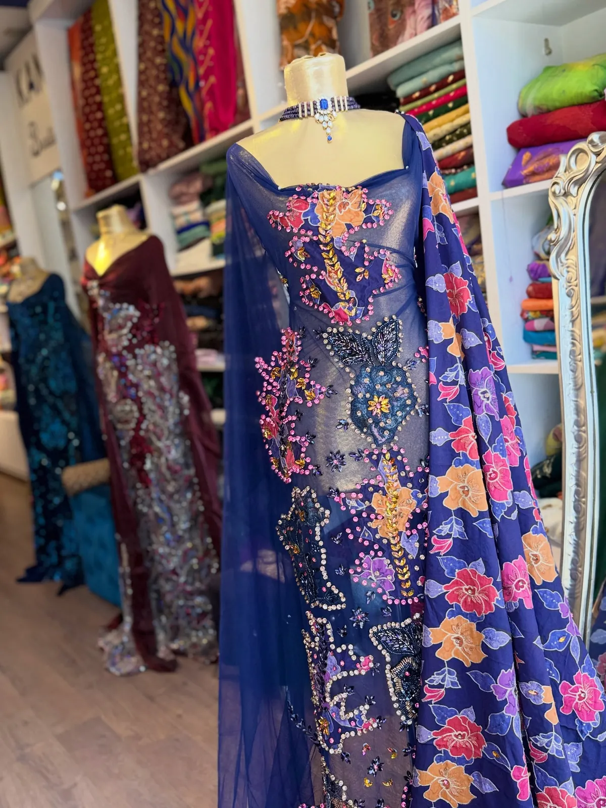 Embroidered Blue Formal Gown