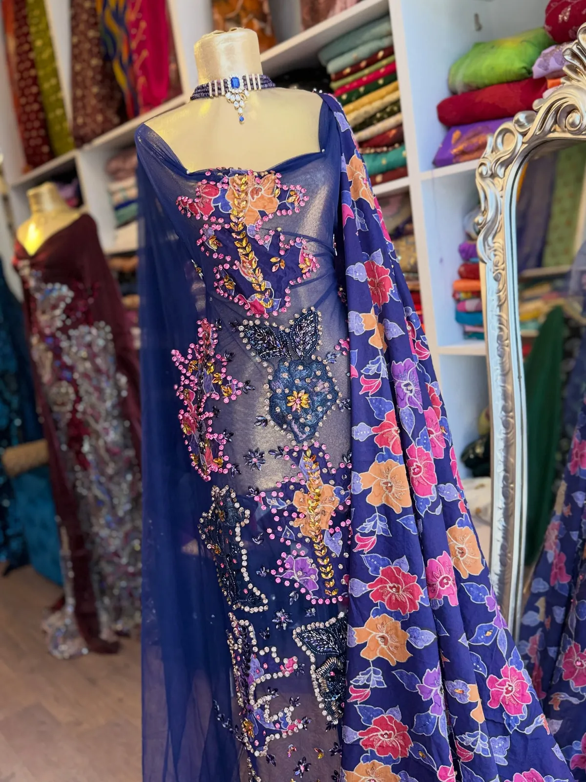 Embroidered Blue Formal Gown