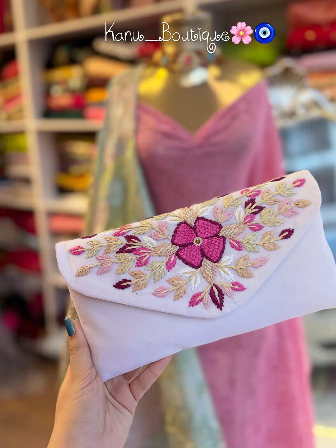 Embroidered White Clutch Bag