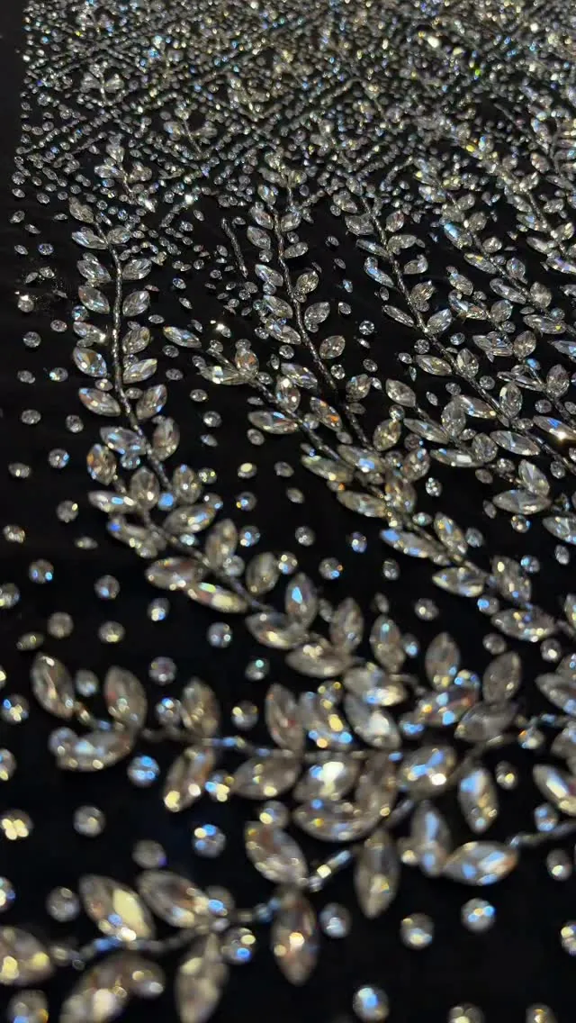 Black Beaded Evening Fabric