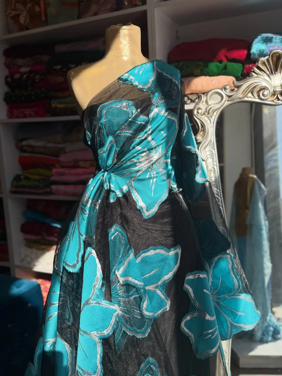 Floral Pattern Blue and Black Dress