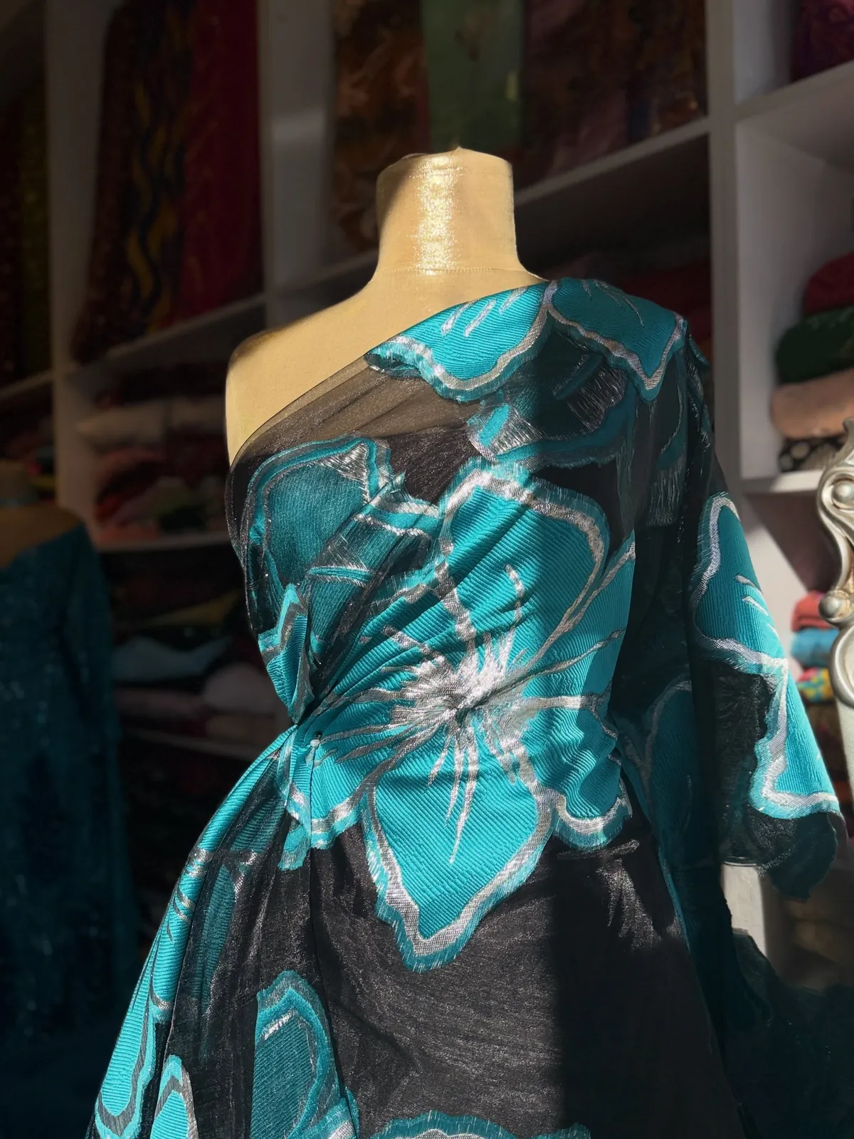 Floral Pattern Blue and Black Dress