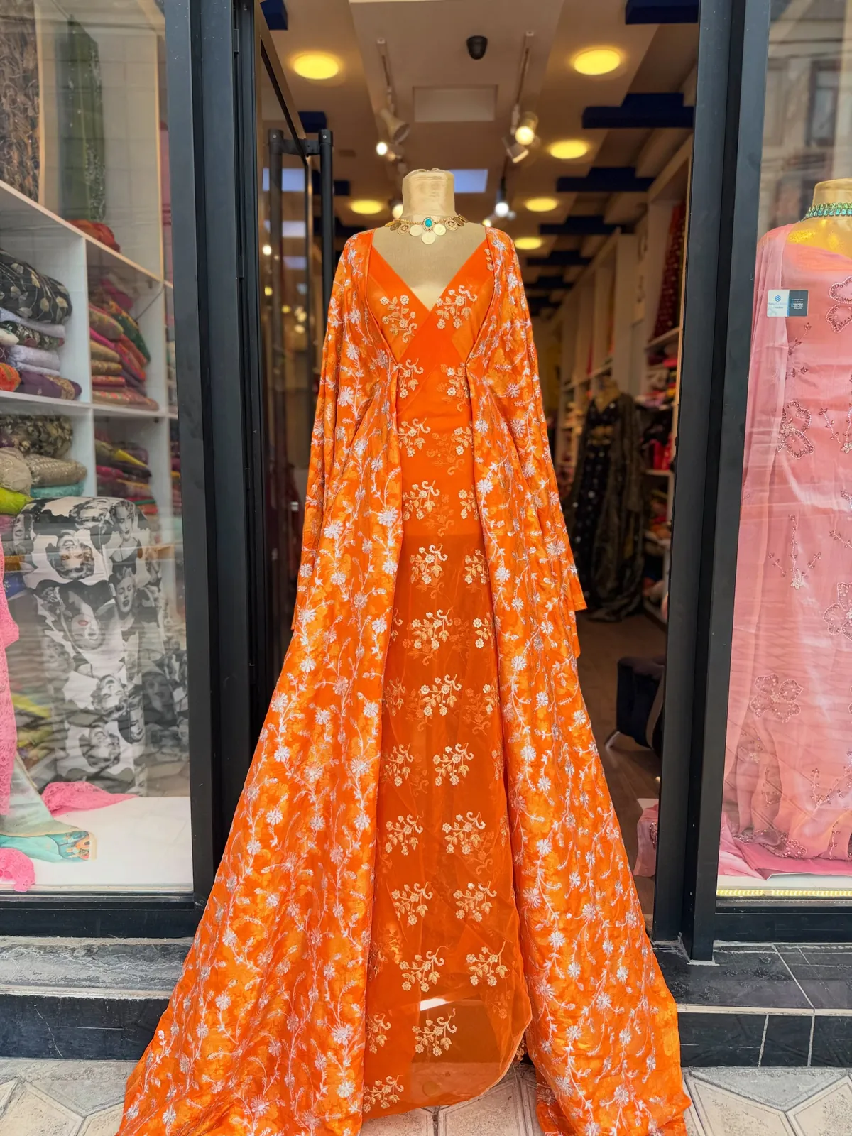 Orange Embroidered Dress Set