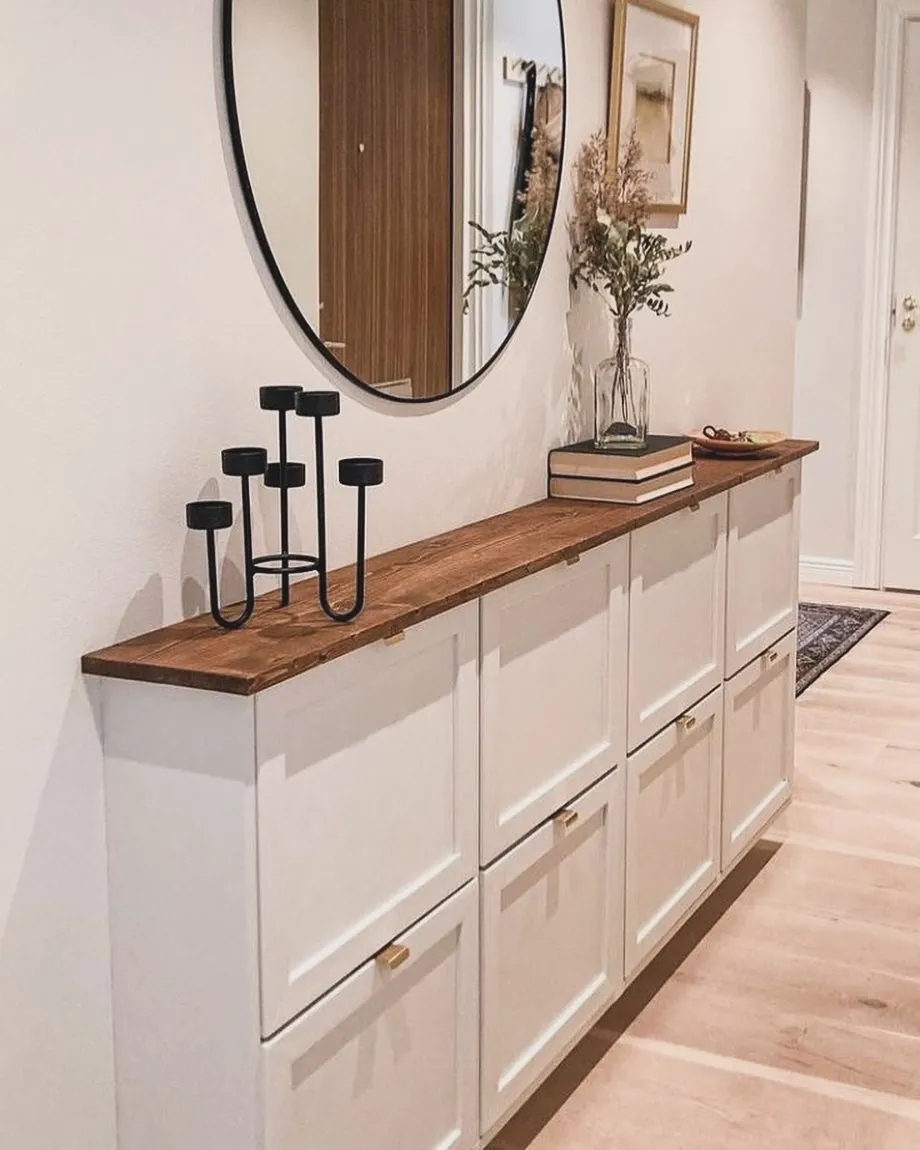 Modern White Sideboard with Wood Top