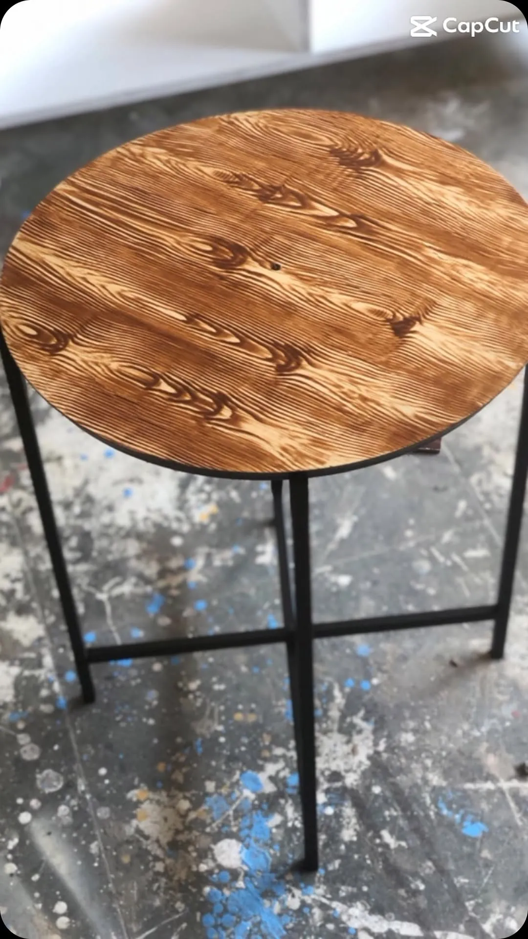 Round Wooden Table with Black Metal Legs