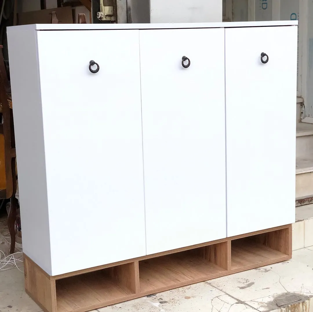 White Modern Cabinet with Wooden Base