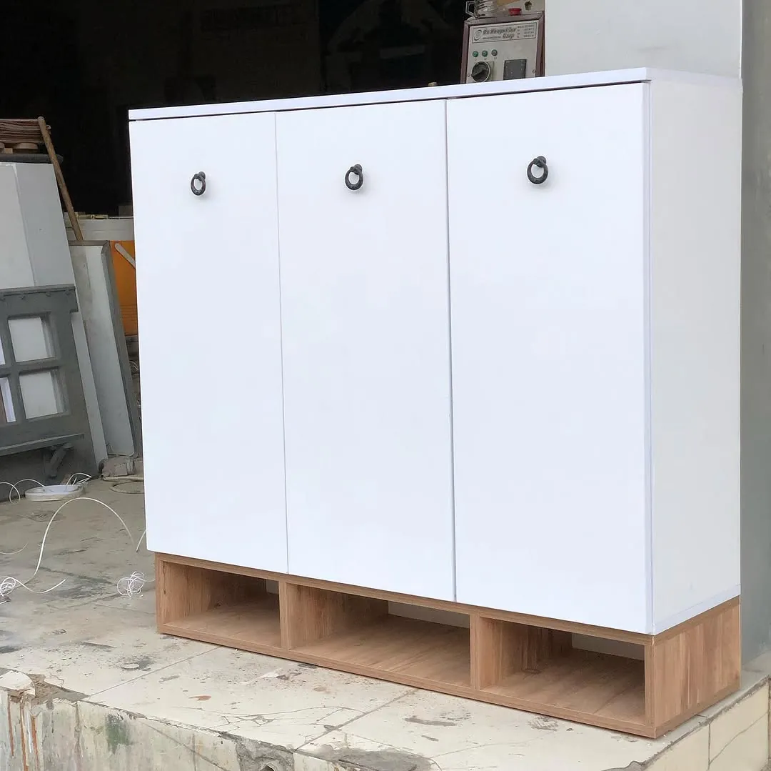 White Modern Cabinet with Wooden Base