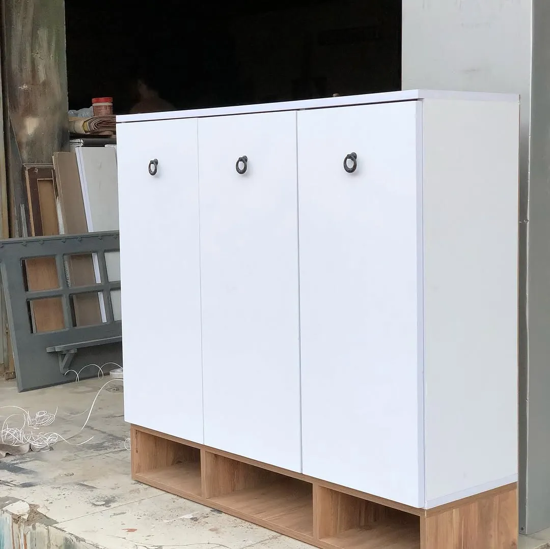 White Modern Cabinet with Wooden Base
