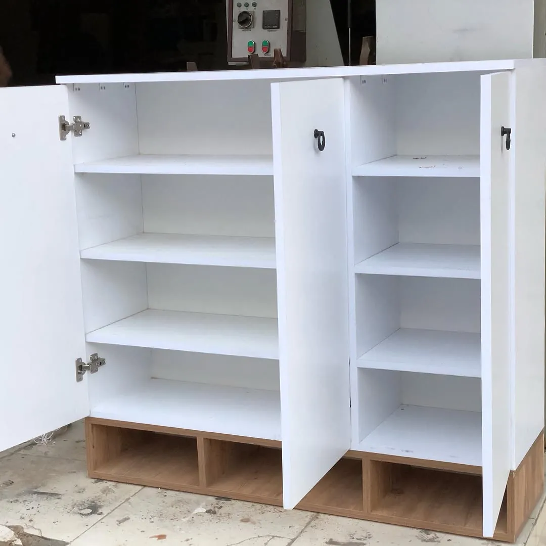 White Modern Cabinet with Wooden Base
