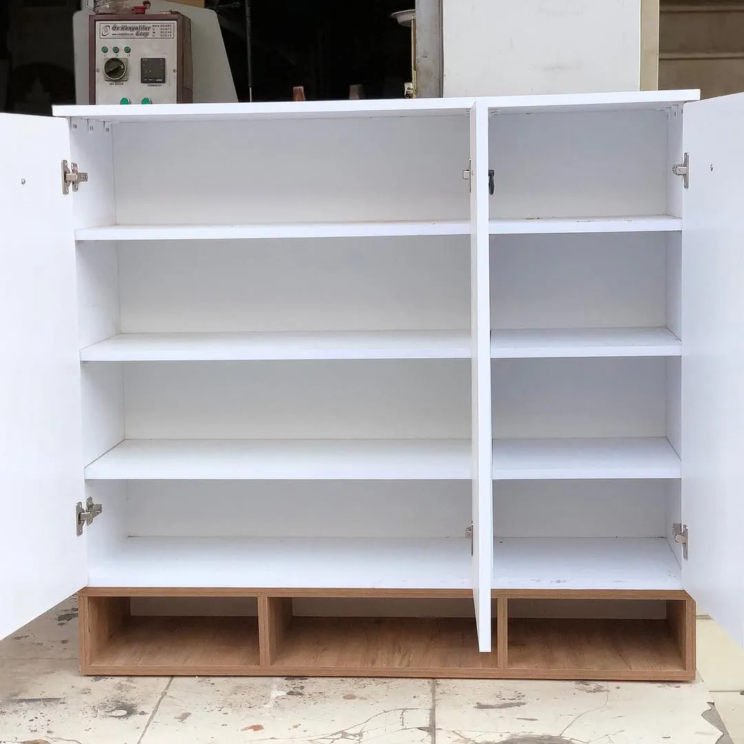 White Modern Cabinet with Wooden Base