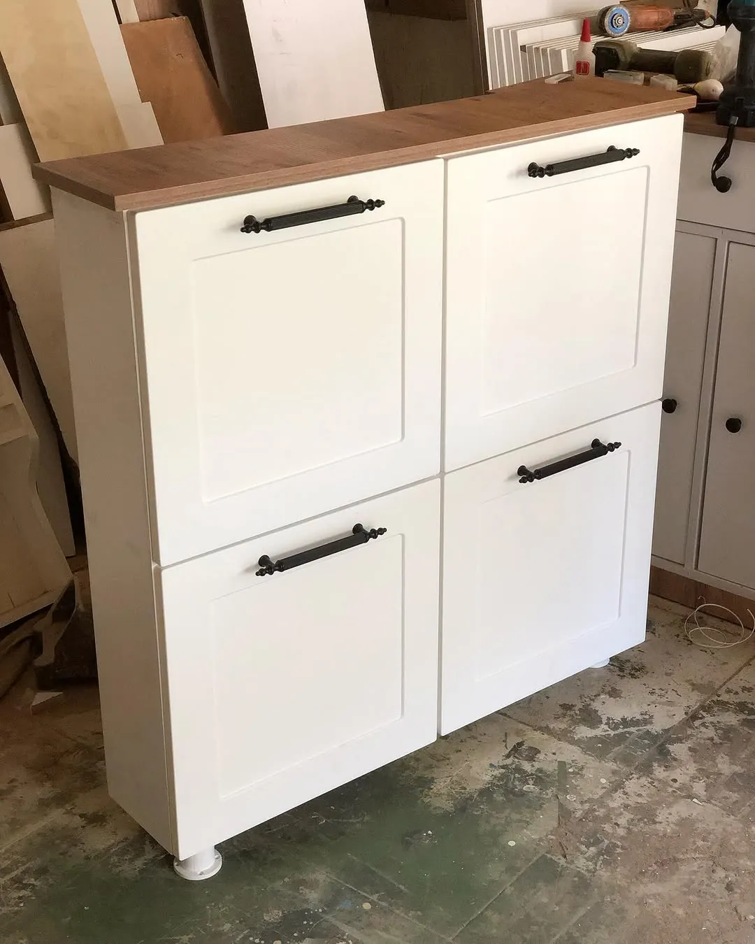 White Cabinet with Wooden Top