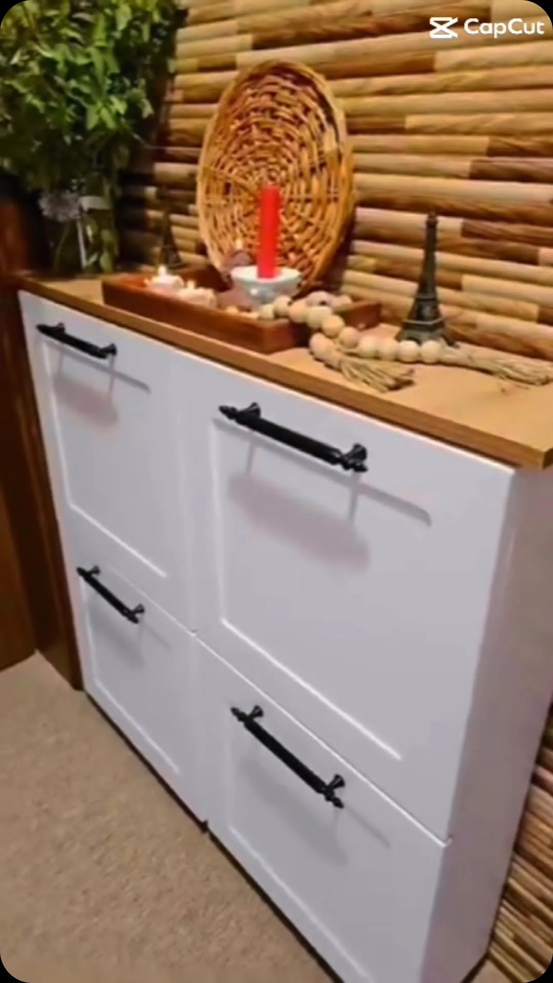 White Wooden Cabinet with Black Handles