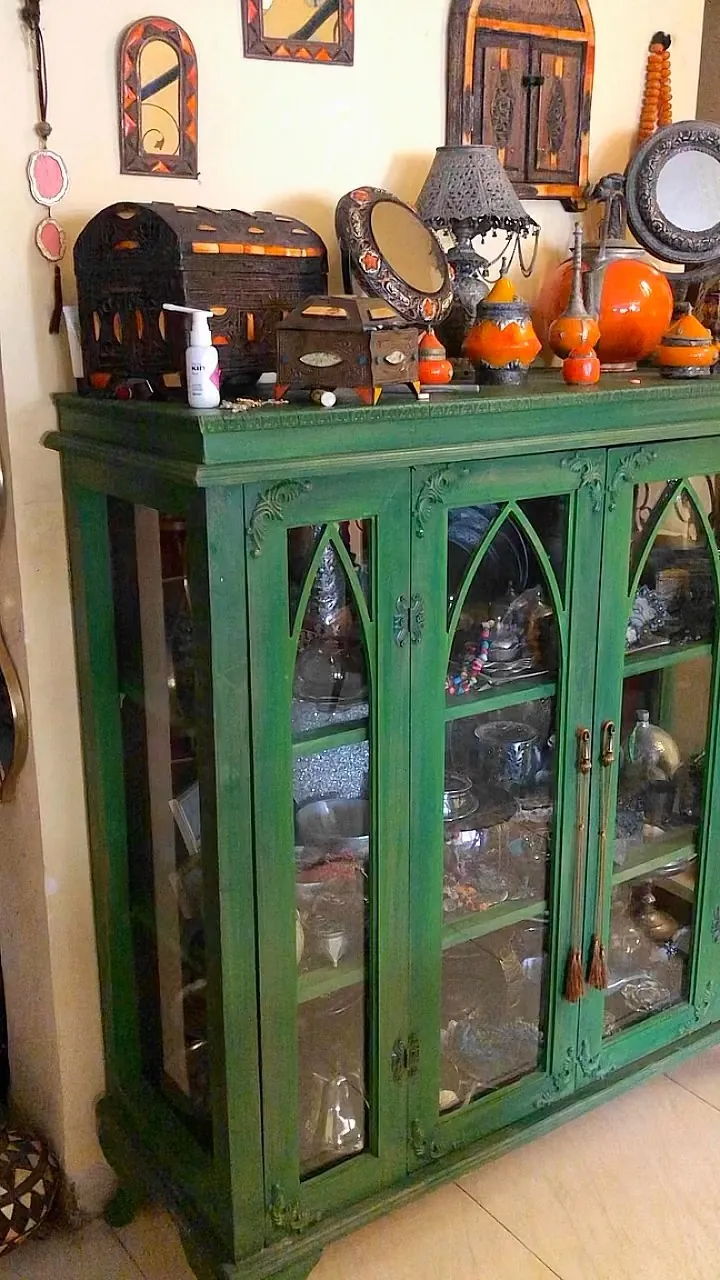Vintage Green Wooden Display Cabinet