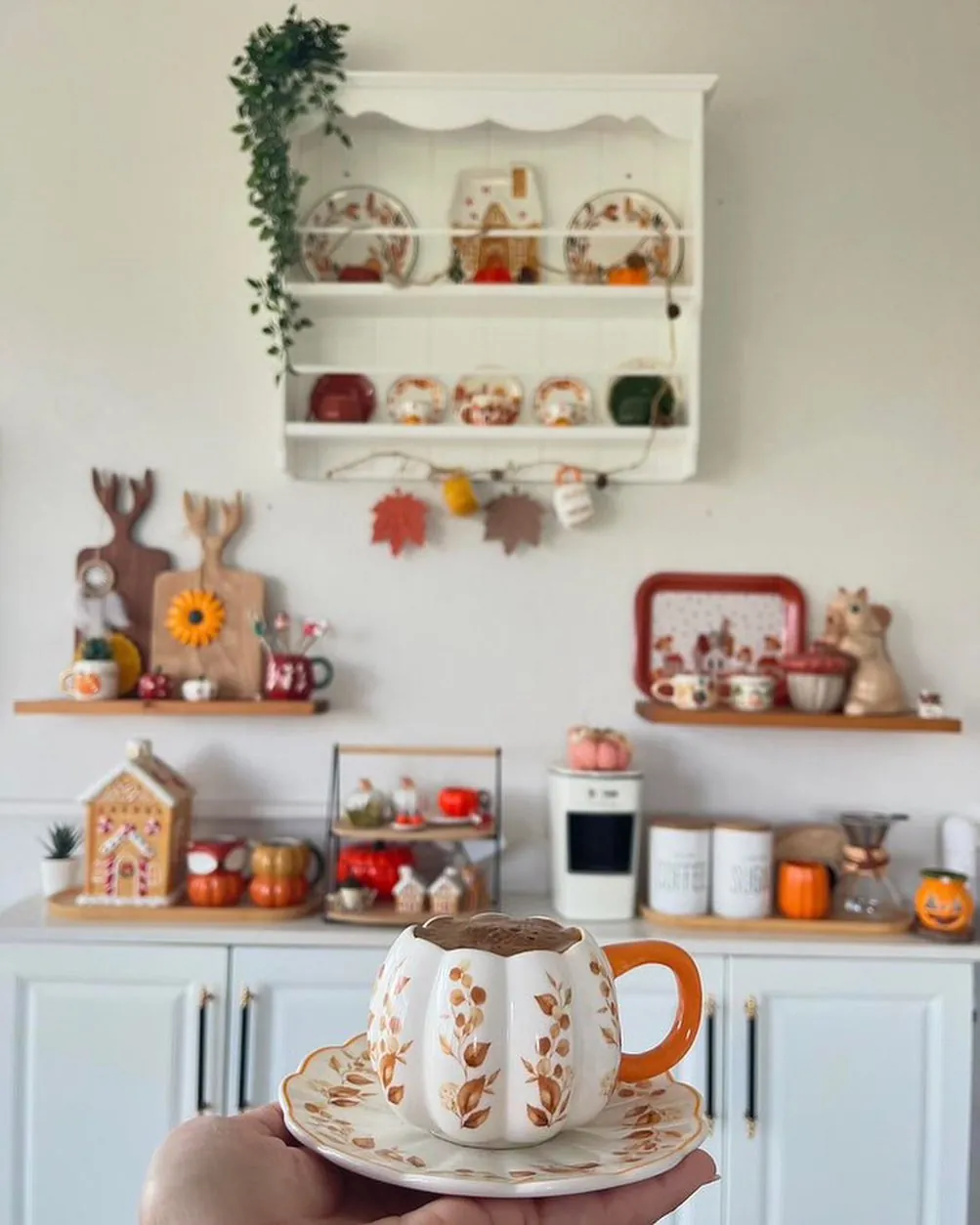 Autumn Themed Coffee Cup and Saucer Set