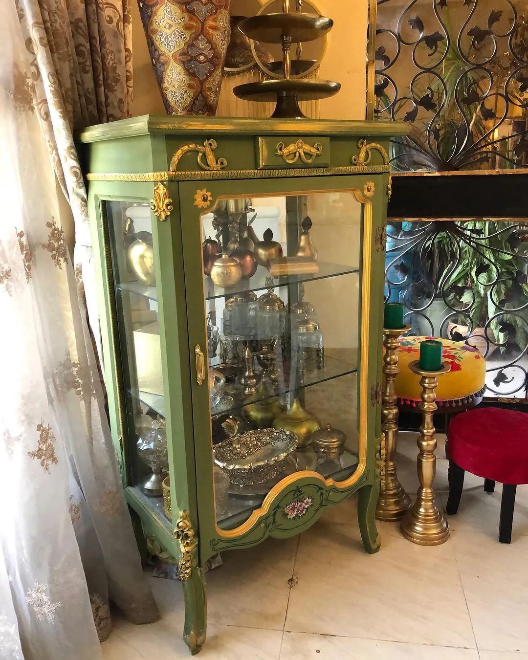 Vintage Green Display Cabinet